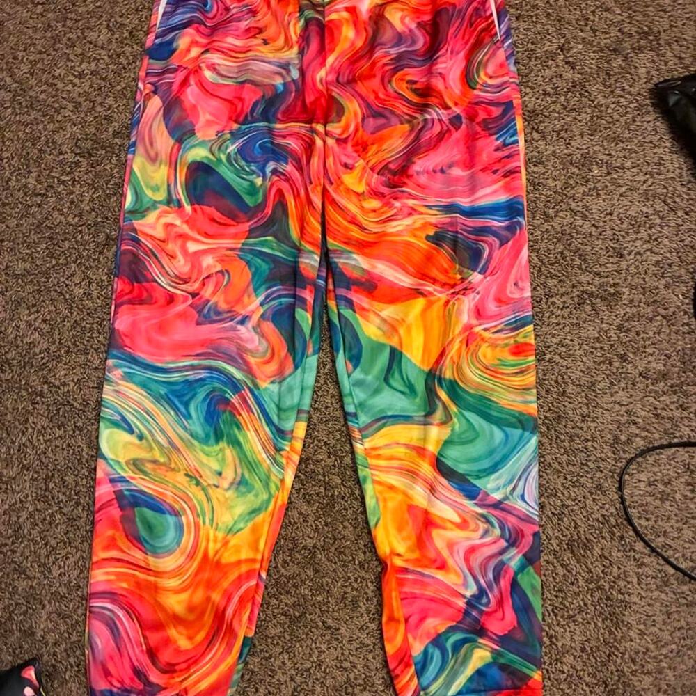 Multi colored polyester mens rave sweatpants